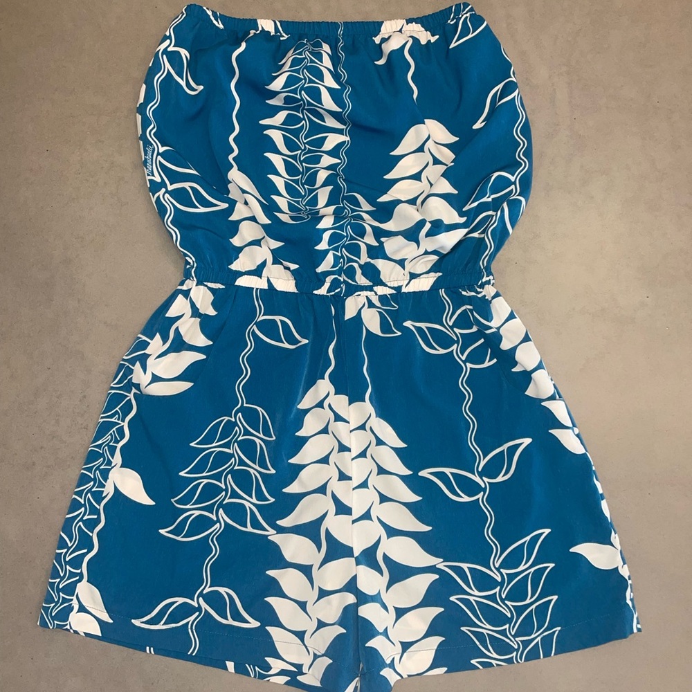 Manuhealii Blue and White Strapless Romper